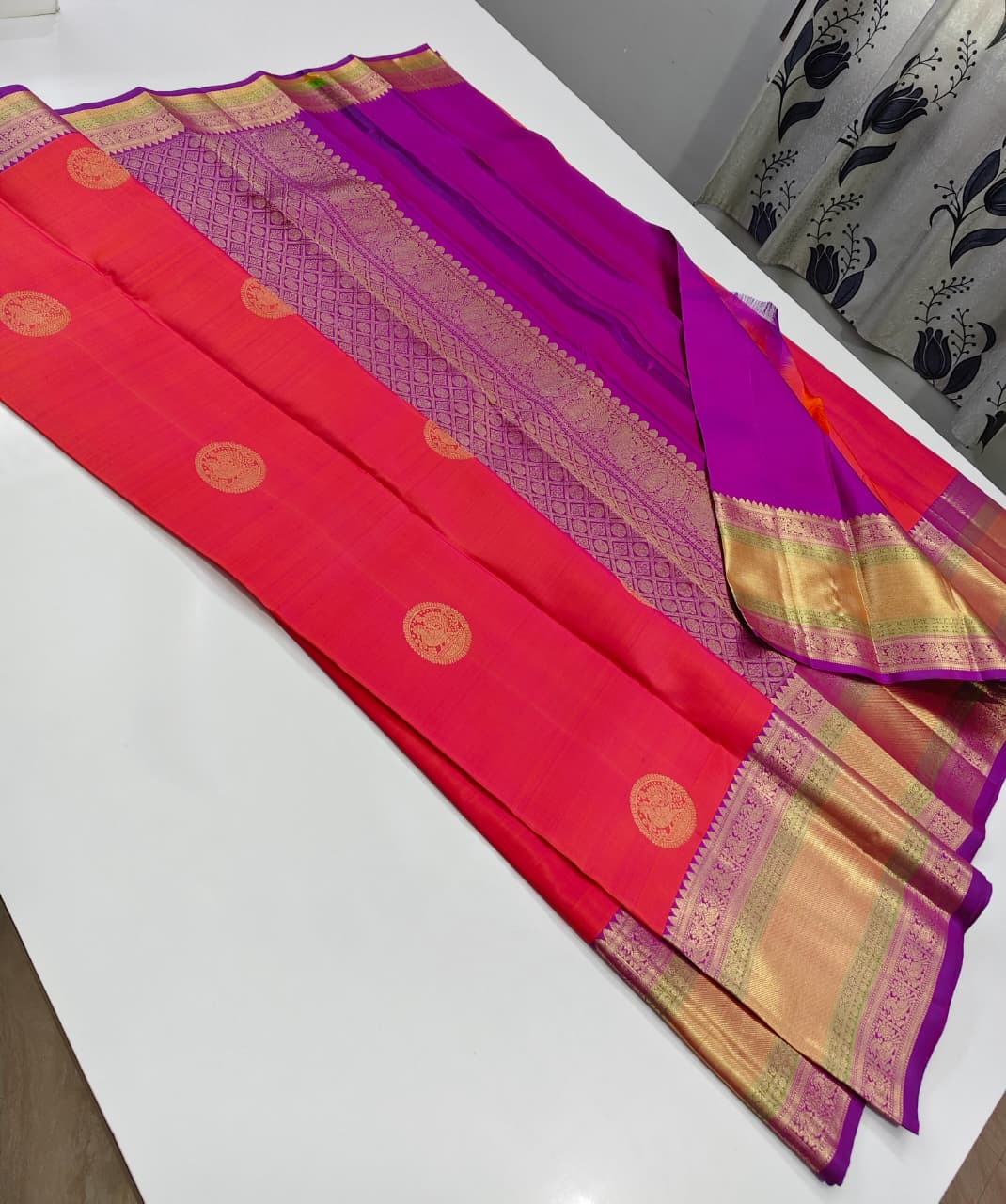 Pure Kanchipuram Pattu Silk Saree in Purple & Sky Blue